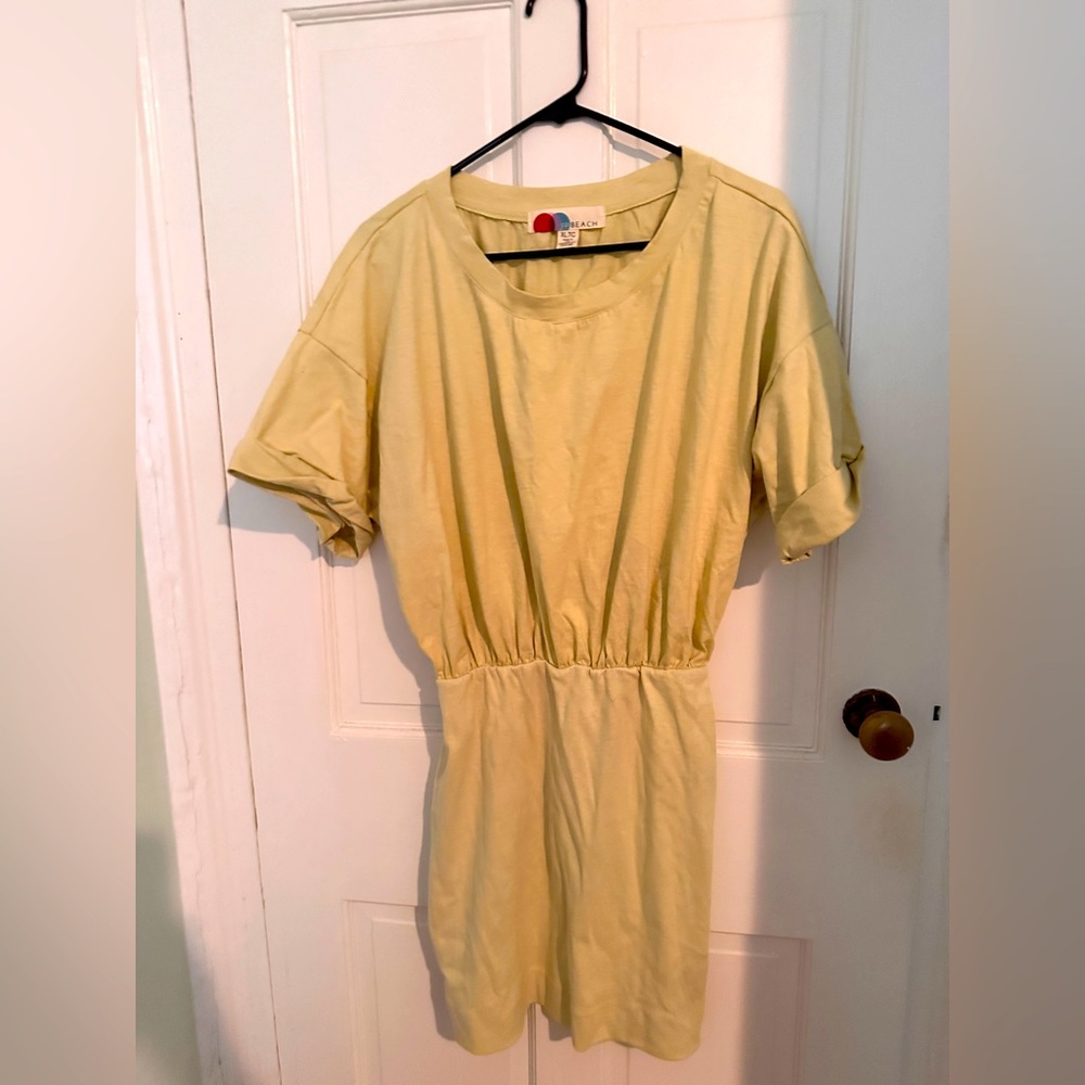 Free People Beach Yellow Short Sleeve Dress boxy mini NWOT XL